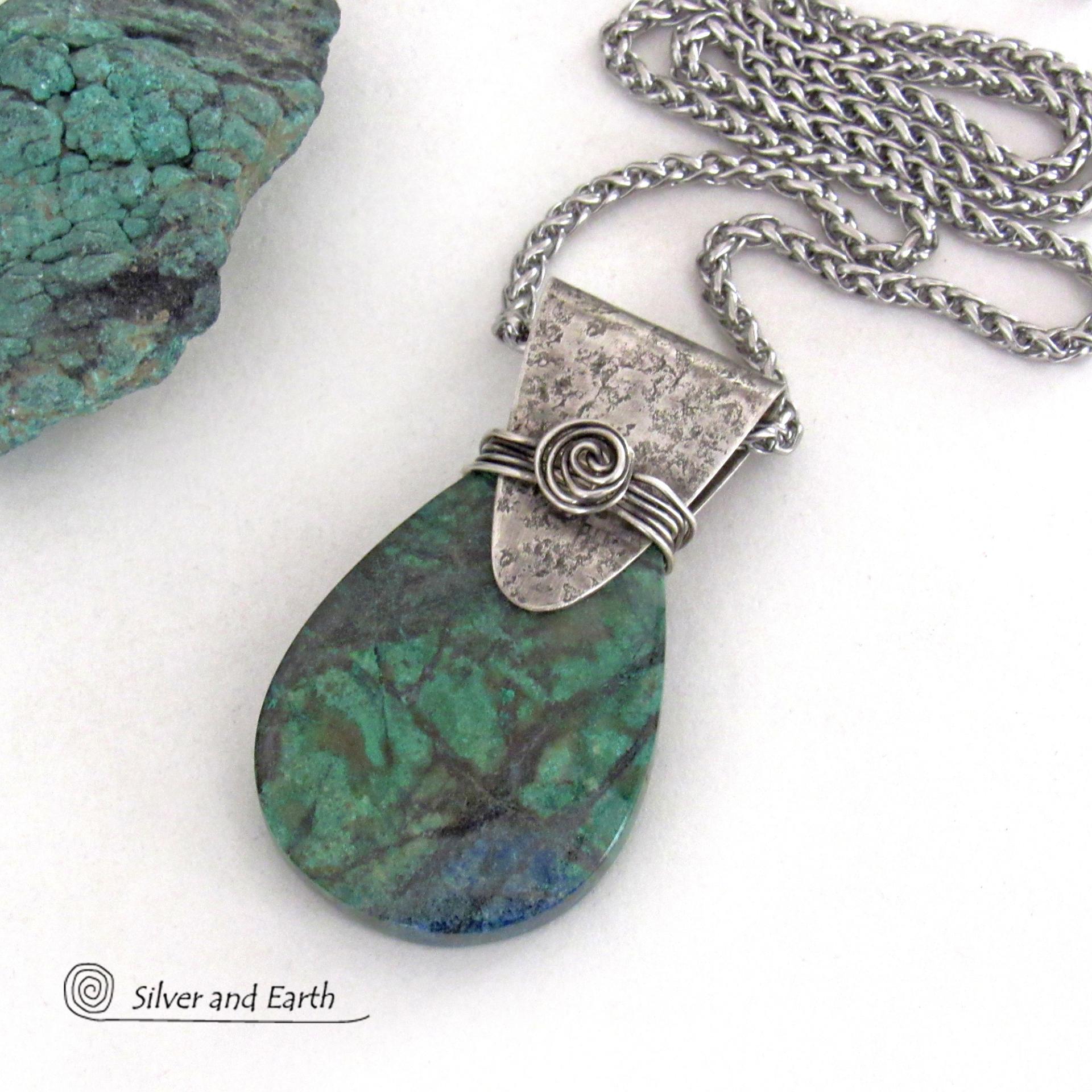 Selling Natural Chrysocolla Pendant| Chrysocolla |Silver jewelry | Chrysocolla handmade silver pendant| Anniversary Gifts